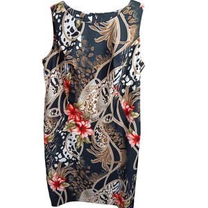 ALYX WOMAN Flattering Dress Plus 20W Floral Black Brown Red Dressy Career Office